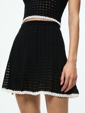 Alice + Olivia Florrie Crochet Mini Skirt Black Vanilla A-Line